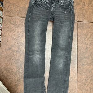 True Religion Women's Dark Gray Straight Leg Jeans - low rise 30” inseam